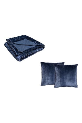 Plaid et 2 coussins réversibles Olso - Bleu marine