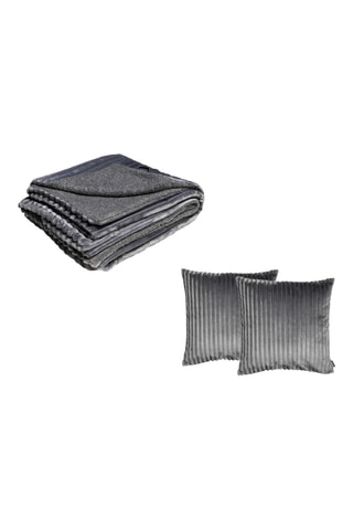 Plaid et 2 coussins réversibles Olso - Gris foncé