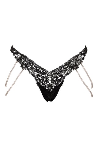 String avec dentelle et perles amovibles - Noir