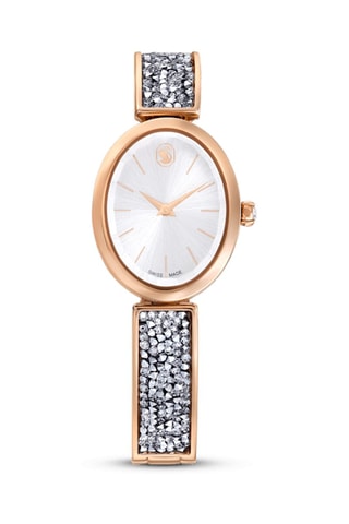 Montre à quartz en métal, dorée à l’or rose et Crystal Rock Oval