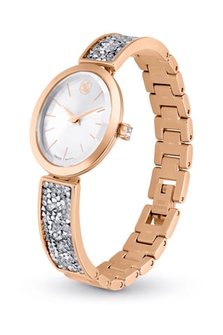 Montre à quartz en métal, dorée à l’or rose et Crystal Rock Oval