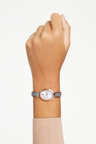 Montre à quartz en métal, dorée à l’or rose et Crystal Rock Oval
