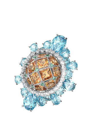Bague ornée de cristaux Swarovksi Curiosa - Bleu et orange