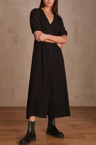 Vestido midi de bordado inglés - Negro