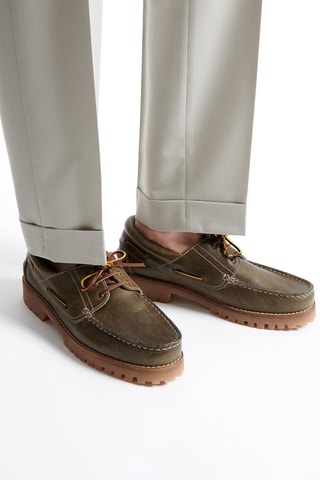 Scarpe da barca in pelle - Kaki