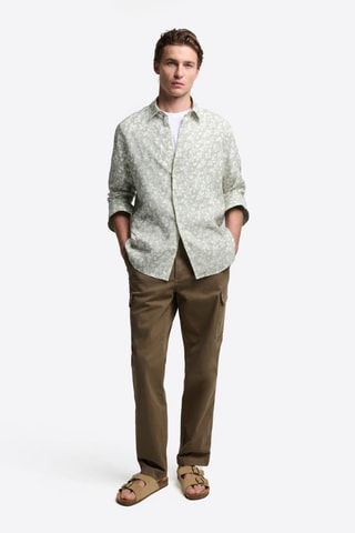 Camicia slim in lino - Verde oliva ed ecrù