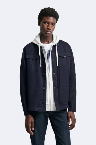Sovracamicia regular in lino - Navy