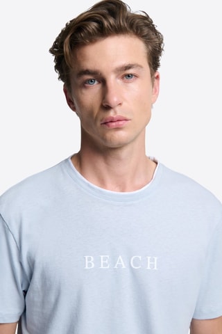 T-shirt in lino - Celeste