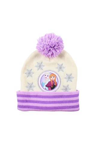 Bonnet à pompon Elsa et Anna La Reine des Neiges Disney  - Beige et violet
