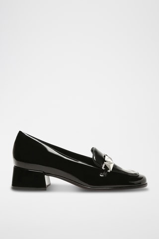 Mocasines de piel de charol de tacón - Negro