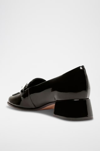 Mocasines de piel de charol de tacón - Negro