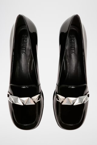 Mocasines de piel de charol de tacón - Negro