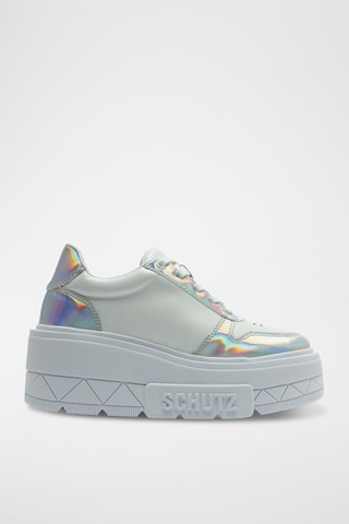Zapatillas de piel con plataforma - Plateado