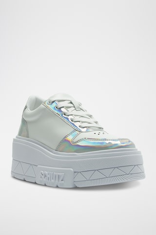 Zapatillas de piel con plataforma - Plateado
