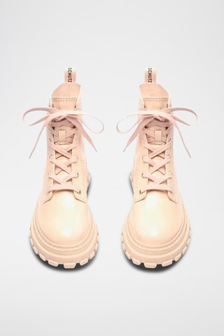 Botines de piel con plataforma - Beige