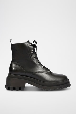 Botines de piel con plataforma - Negro