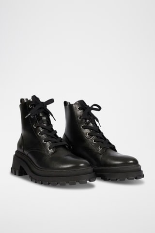 Botines de piel con plataforma - Negro