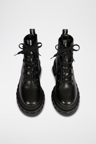 Botines de piel con plataforma - Negro