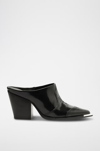 Sandalias de piel de charol de tacón - Negro