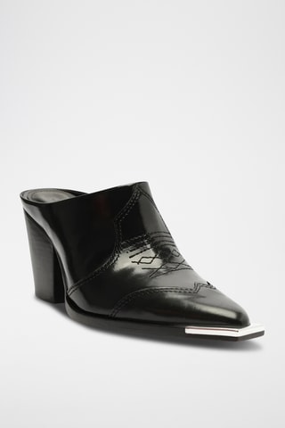 Sandalias de piel de charol de tacón - Negro