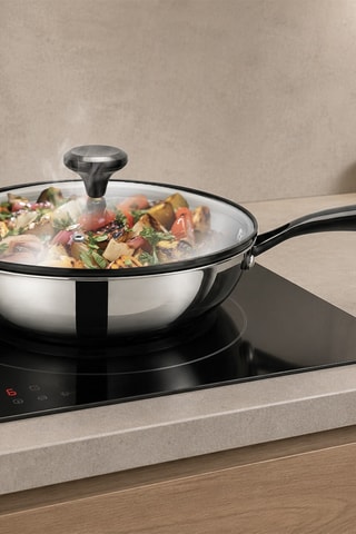 Padella fonda in acciaio inossidabile con coperchio - 26 cm