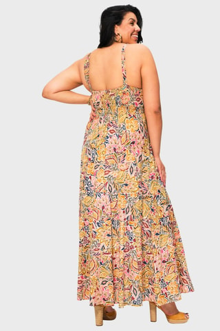 Robe longue - Beige, rouge et bleu