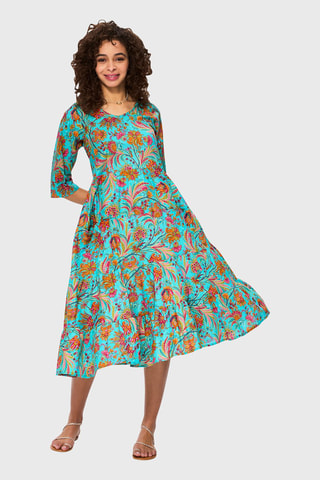 Abito midi - Blu, verde, arancione e rosa