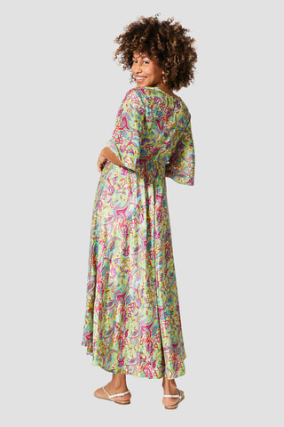 Abito lungo - Verde, rosa e ecrù