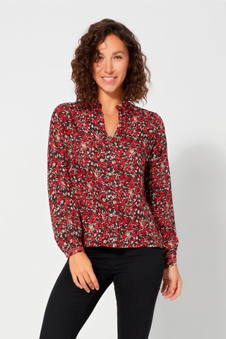 Blusa a fiori - Nero, beige e rosso