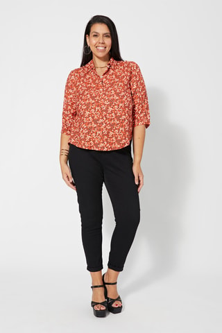 Blusa asimmetrica - Bianco, verde, giallo e arancione