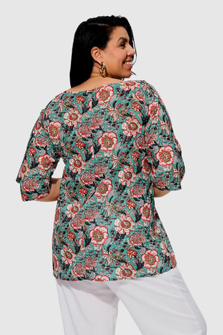 Blusa - Bianco, arancione e grigio
