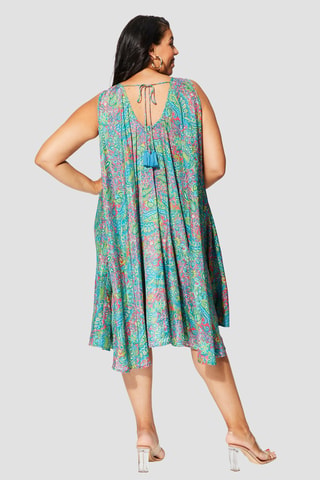 Abito a trapezio - Bianco, verde e rosa