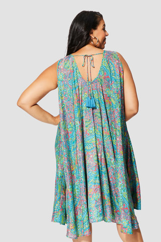Abito a trapezio - Bianco, verde e rosa