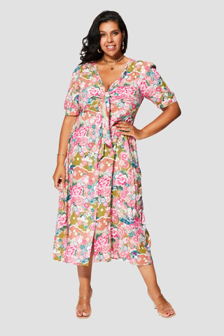 Abito a camicia mezza lunghezza - Bianco, blu, verde e rosa