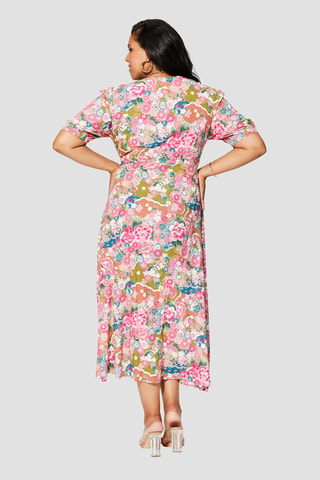 Abito a camicia mezza lunghezza - Bianco, blu, verde e rosa