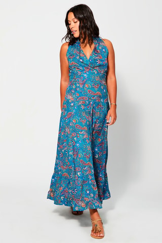 Robe longue - Beige, bleu et orange