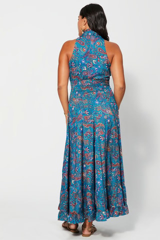 Robe longue - Beige, bleu et orange