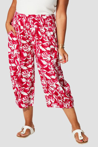 Pantaloni capri a vita alta - Bianco e rosa