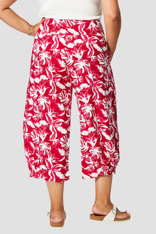 Pantaloni capri a vita alta - Bianco e rosa