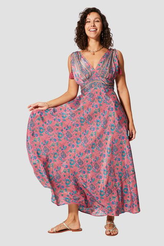 Robe longue - Bleu et rose