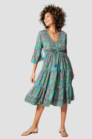 Abito midi - Verde, turchese e rosa