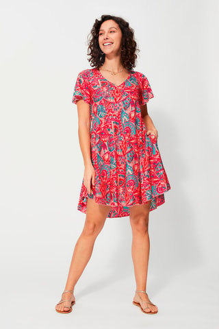 Abito a trapezio - Rosso, blu e rosa