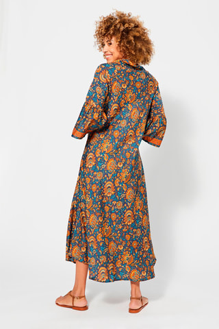 Abito midi - Blu, giallo e marrone