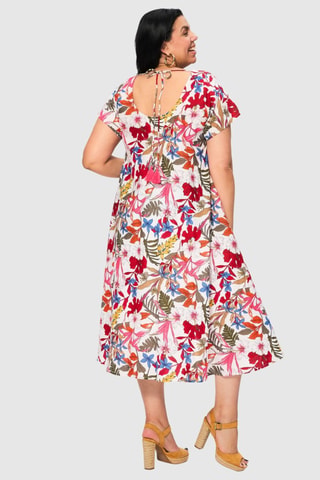 Abito midi - Beige, rosso, verde e giallo