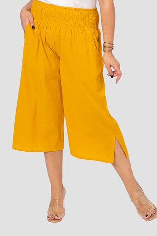Pantaloni capri in lino - Giallo