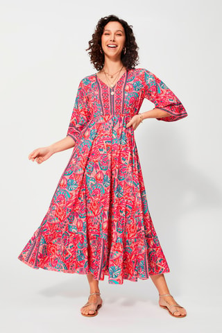 Abito midi - Beige, rosso e blu