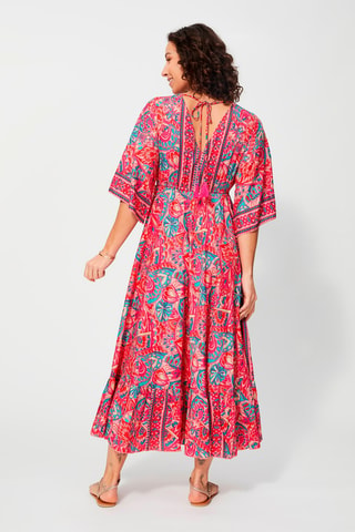 Abito midi - Beige, rosso e blu