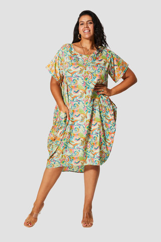 Robe - Orange, turquoise et vert
