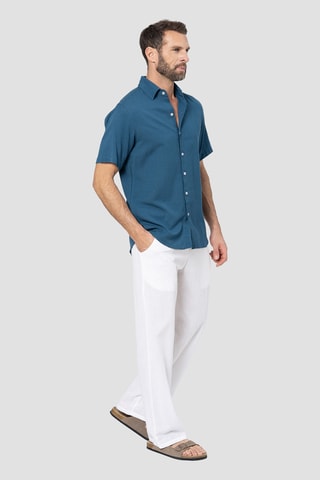 Camicia regular in lino - Navy