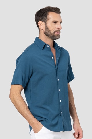 Camicia regular in lino - Navy